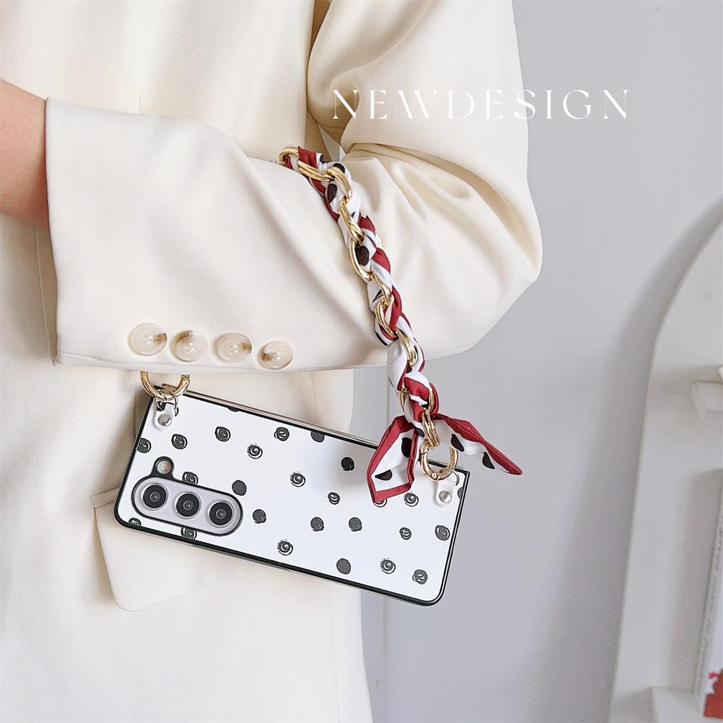 For Samsung Galaxy Z Fold6 5G Case Pattern Leather+PC Phone Cover with Scarf Strap