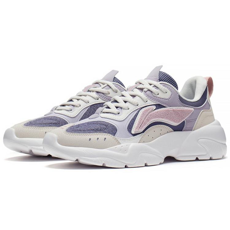 Li Ning Flowing Rock Flowing Rock Classique Basse Top Chaussures de Sport Décontractées Femme Beige Violet AGCS268-2