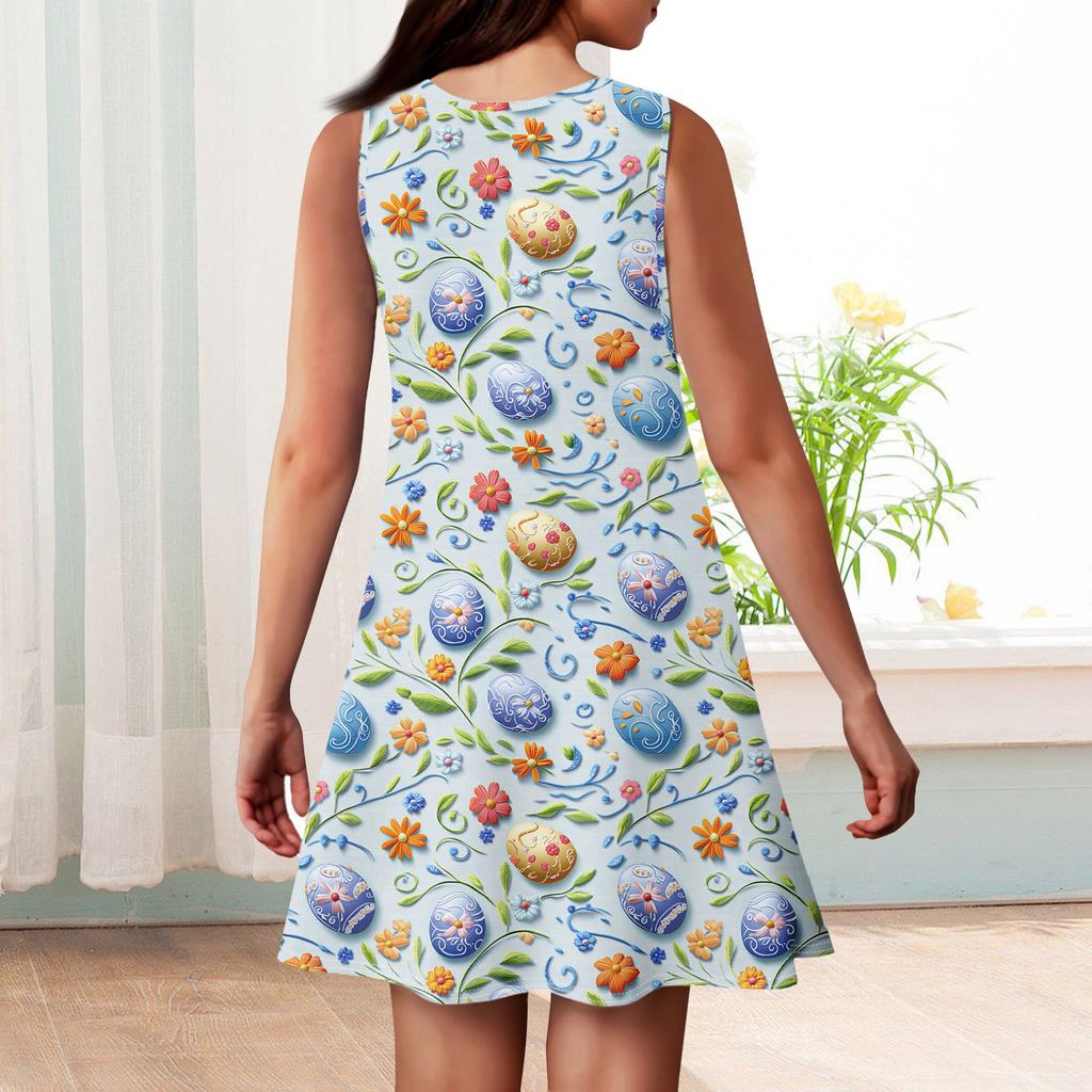 Dívčí letní šaty bez rukávů potištěné barevné ležérní šaty