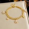 Gold Plated Flower and Water Drop Cubic Zirconia Double Layer Chain Bracelet for Women Stainless Steel