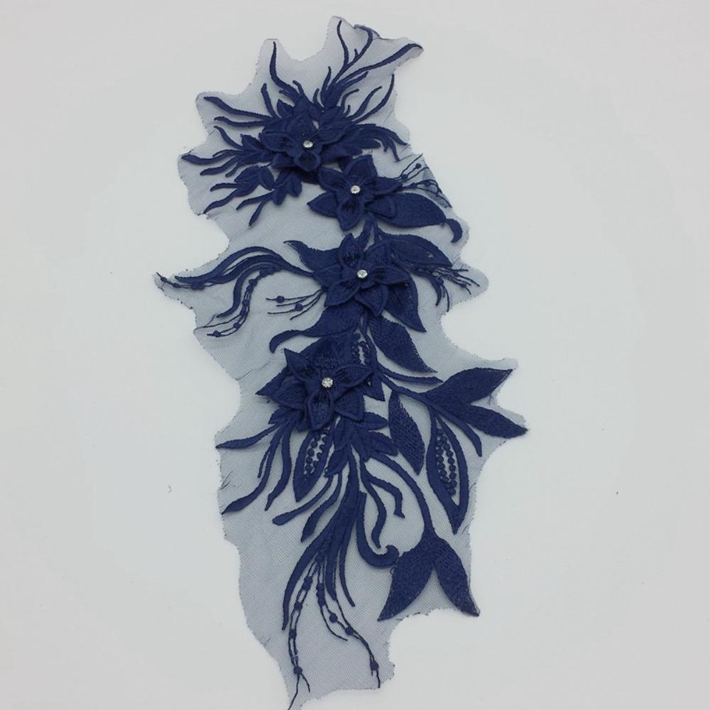 

3D Flower Sequined Embroidery Patches DIY Lace Fabrics Applique Sewing On Patches Wedding Темно-синій