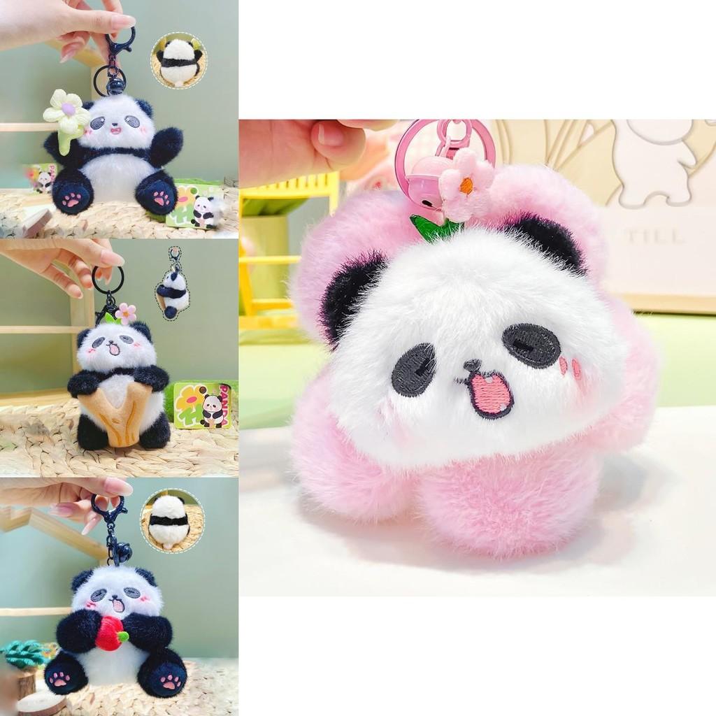 Delightful Cartoon Panda Plush Keyring Colorful Floral Designs For Key Accessories