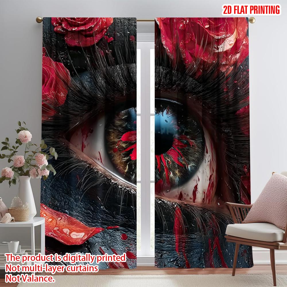 Set Of 2 Plane Printing Curtains Deep Eyes Polyester Fabric Without Rod Room Decor Use Living Sheer Made Window Treatment