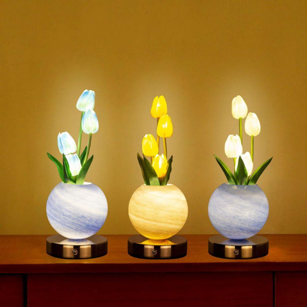 USB Rechargeable Tulip LED Night Light Touch Dimmable LED Light Source Artificial Flower Desk Lamp Artificial Flower Design