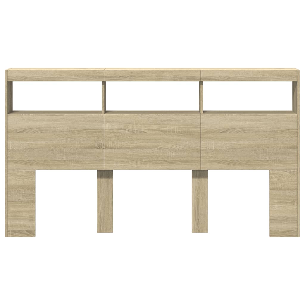 LED Headboard with Shelves Sonoma Oak 180 x 17 x 102 cm