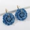 Floral Drop Earrings Lightweight Camellia Earrings Allergy Free Blue Flower Ear Pendants Handmade Denims Ornament