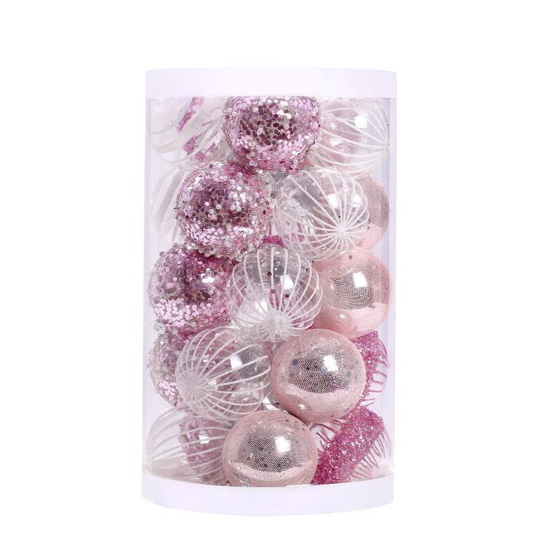 Pink Transparent Hollow Christmas Tree Ornament - PET Round Decorative Ball