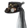 Gothic Lace Veil Tall Hat With Goggles and Metal Chain Gear Design Soft Wool Top Hat For Renaissances Fairs and Concerts