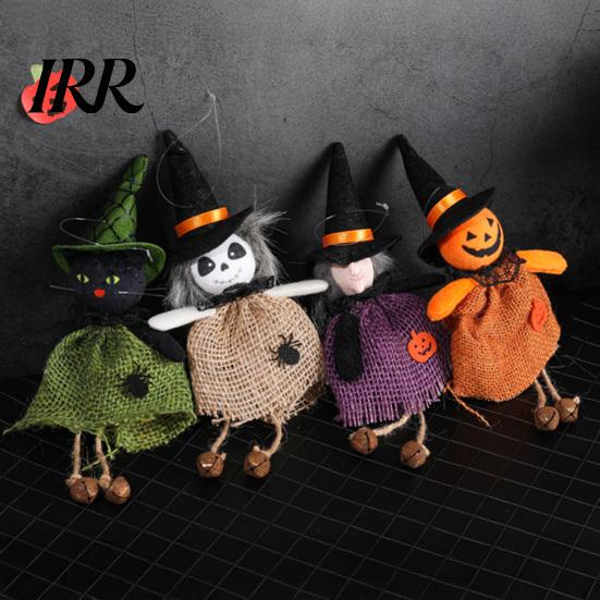 Dekorative Hexenstatue Halloween Hängedekoration, Gruselige Kürbis-/Geist-/Hexen-/Schwarze Katze Puppe Ornament mit Festlichem Jute-Rock für Spukhaus,