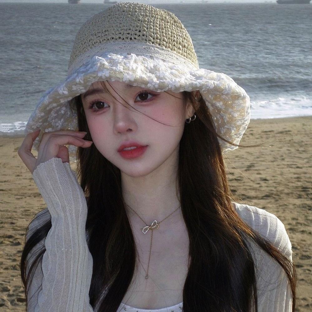 High Quality Foldable Summer Beach Vacation Hat Colorful Lace Straw Sun Hat Uv Resistant Sun Hat