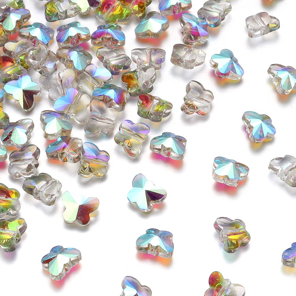 

50Pcs/Lot 10×8mm Crystal Beads Transparent Colorful Butterfly Shape Hole Size 1.2mm Loose Beads Diy Jewelry Bracelet Necklace