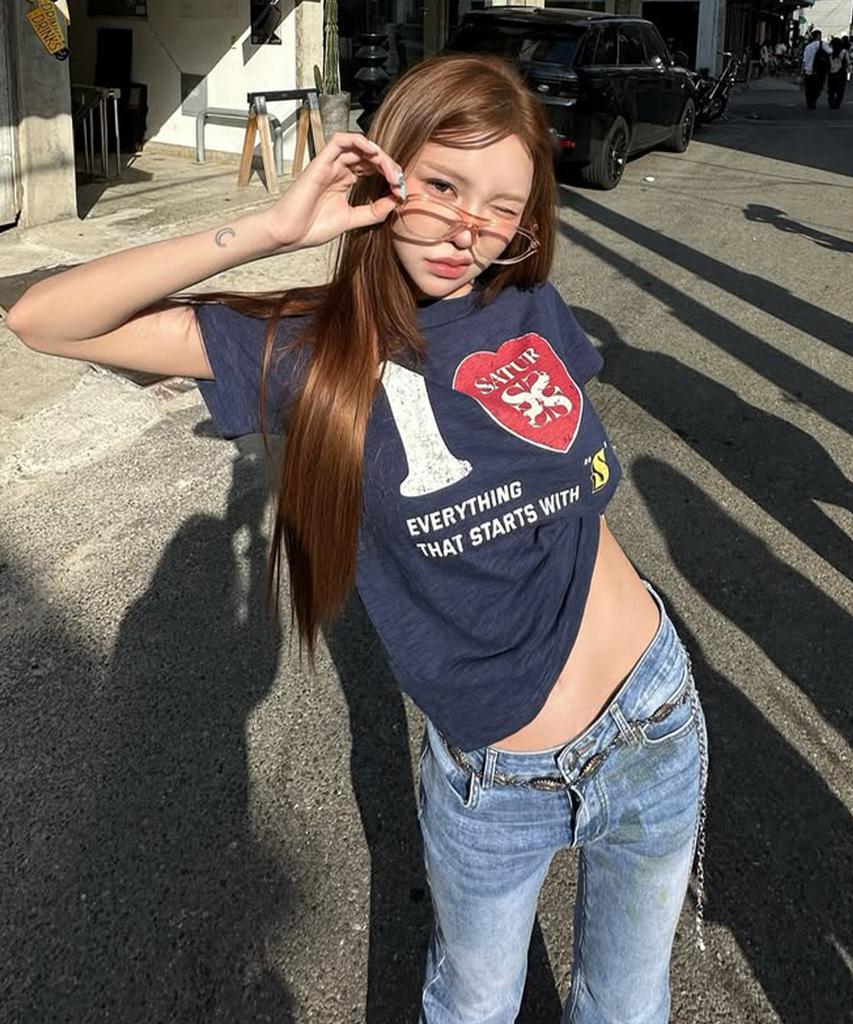 Seteo (W) I Love Slub Short Sleeve T-Shirt Navy