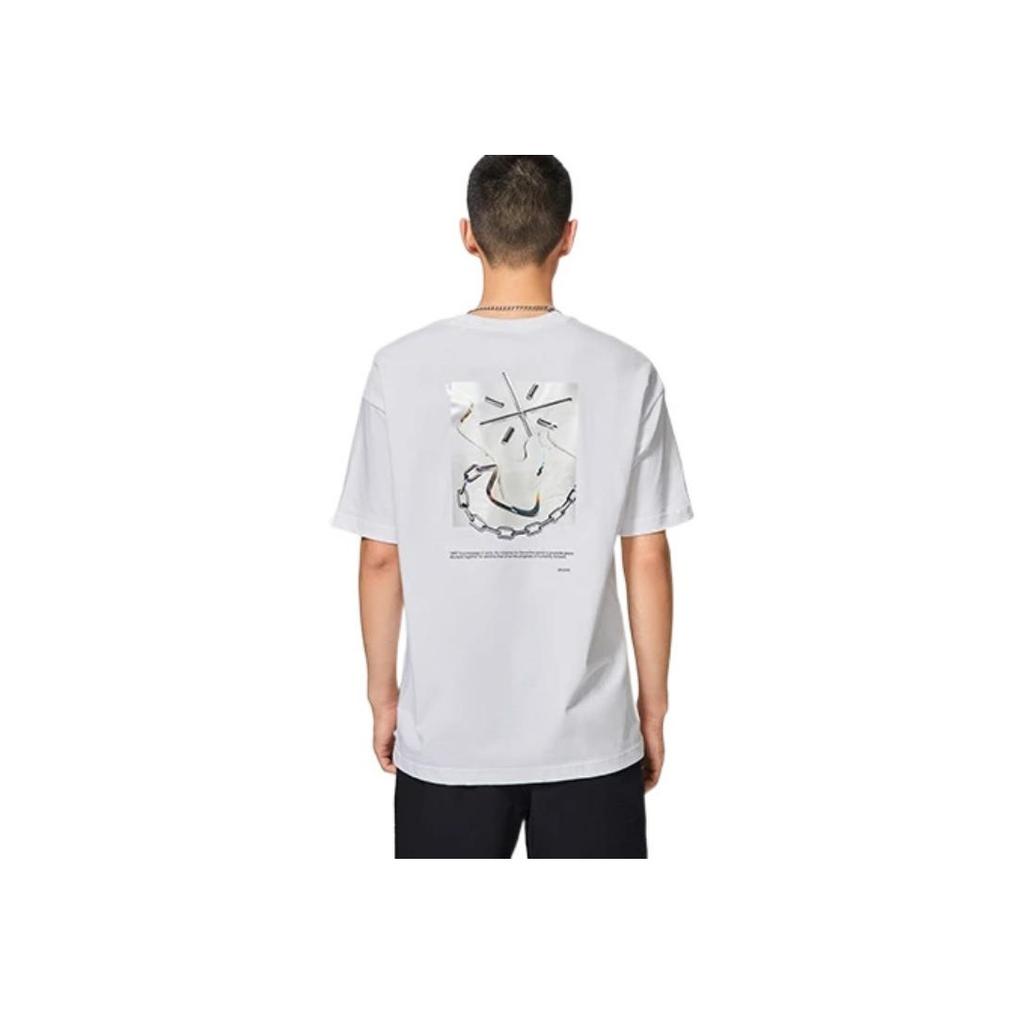 Li-Ning X Glare Artist Collaboration Abstract Back Print Loose Crew Neck T-Shirt Unisex Tops White AHSS649-2