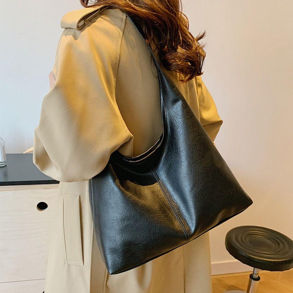 Lightweight Women Tote Bag Large Capacity PU Leather Bag Solid Color Shoulder Bag  Casual Wear