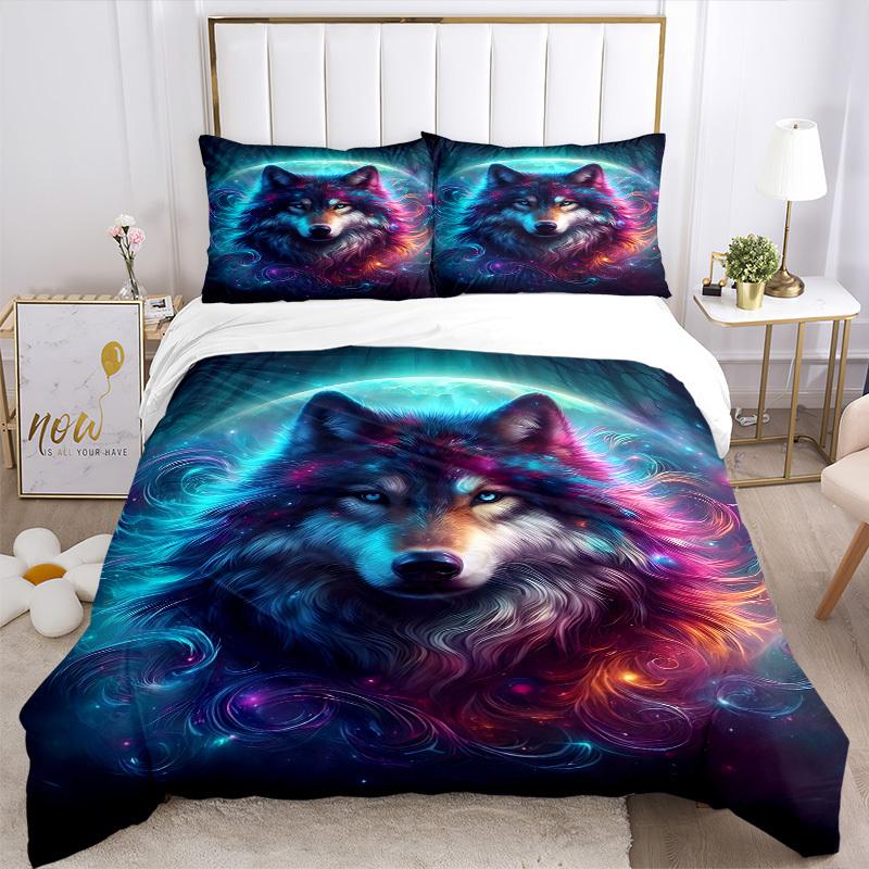 3pcs Wolf Galaxy Art Duvet Cover Set - Includes 1 Duvet Cover and 2 Pillowcases, No Quilt Core, All-Season Home Decor yy251111014