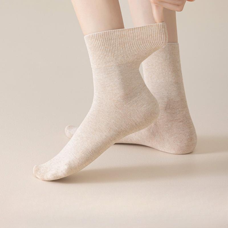 Pure Cotton Women's Autumn Thickened Loose Mid-calf Socks, Antibacterial, Sweat-absorbing and Deodorizing Solid Color Autumn and Winter Socks