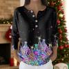 Damska Moda Top z Długim Rękawem z Nadrukiem Świątecznej Śnieżynki Elegancki Casualowy Top