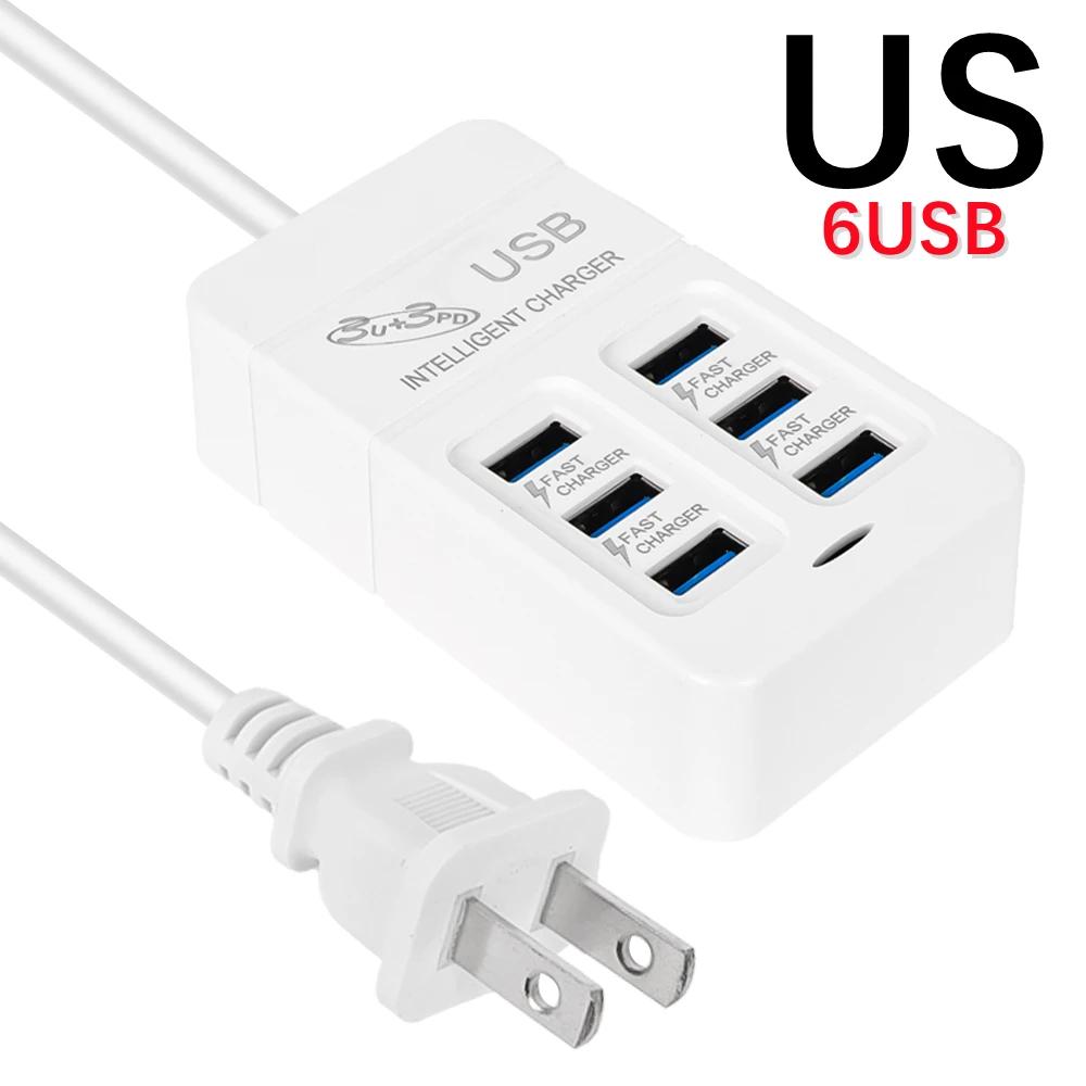 6Ports Multiport USB Charger 35W PD Type-C Mobile Phone Fast Chargin Quick Type C Wall Chargers TypeC Hub Adapter EU US Plug