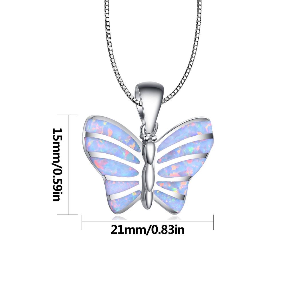 Aobao Christian White Copper Silver Plated Sweater Chain Butterfly Necklace Trendy Forest Butterfly Pendant Jewelry Opal Inlay