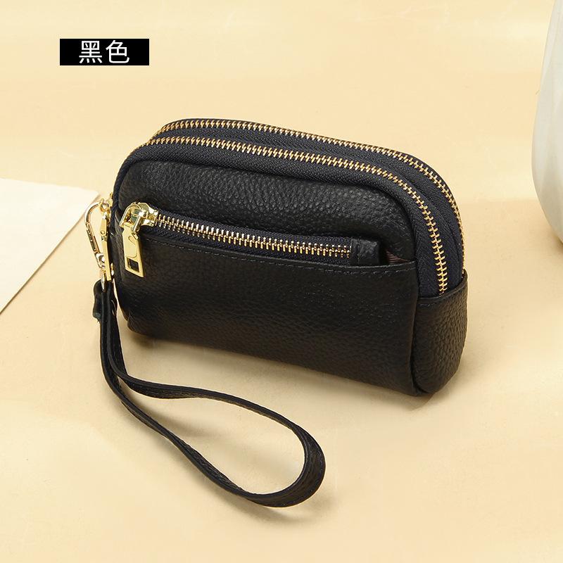 

Женский кошелек-клатч из натуральной кожи, компактный кошелек на молнии для монет, съемный ремешок, слоты для карт, минималистичная сумочка чёрный