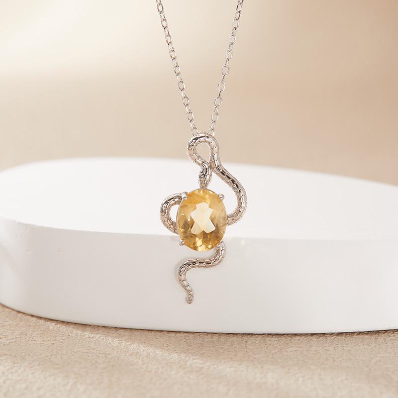 Zodiac Snake Natural Colored Treasure Topaz Amethyst Pendant Necklace S925 Sterling Silver Inlaid Xiaohongshu Earrings