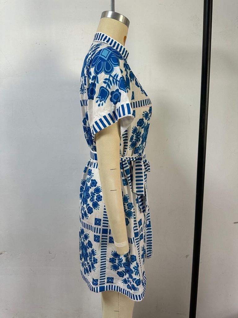 Summer Cross-Border Women's Casual Print Tie-Up Dress
