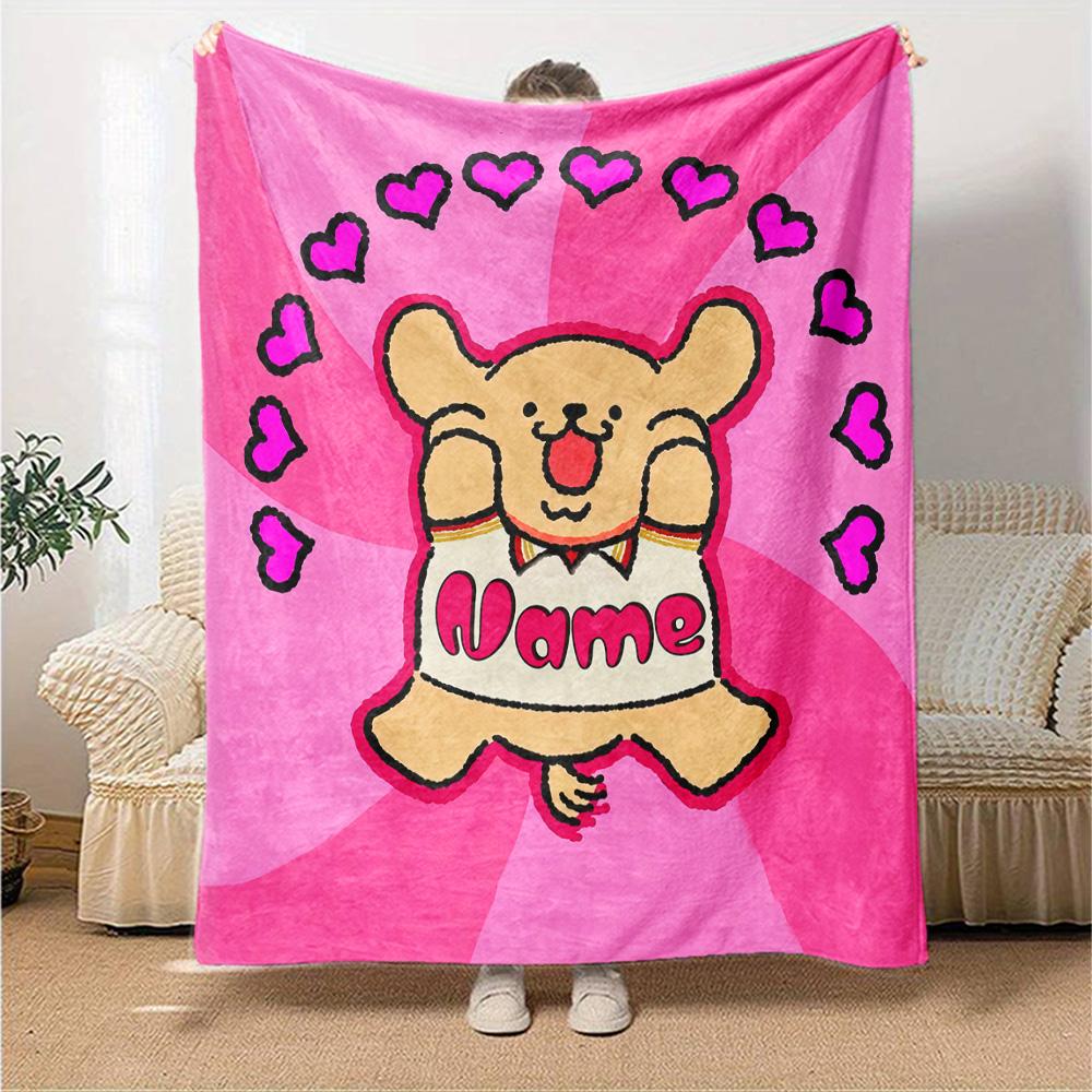 Teddy Bear Love Personalized Name Blanket Lightweight Personalized Blanket Comfortable Perfect for Bedding Seaside Sofa Chair Ideal for All Seasons