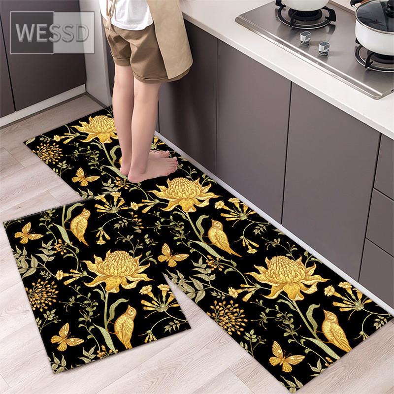 Retro Floral Rug For Kitchen Floor Chinese Style Flower Carpet Runner Home 40x60cm 40x120cm 2 Pieces Laundry Mats Absorbent Non-slip Chair Mat