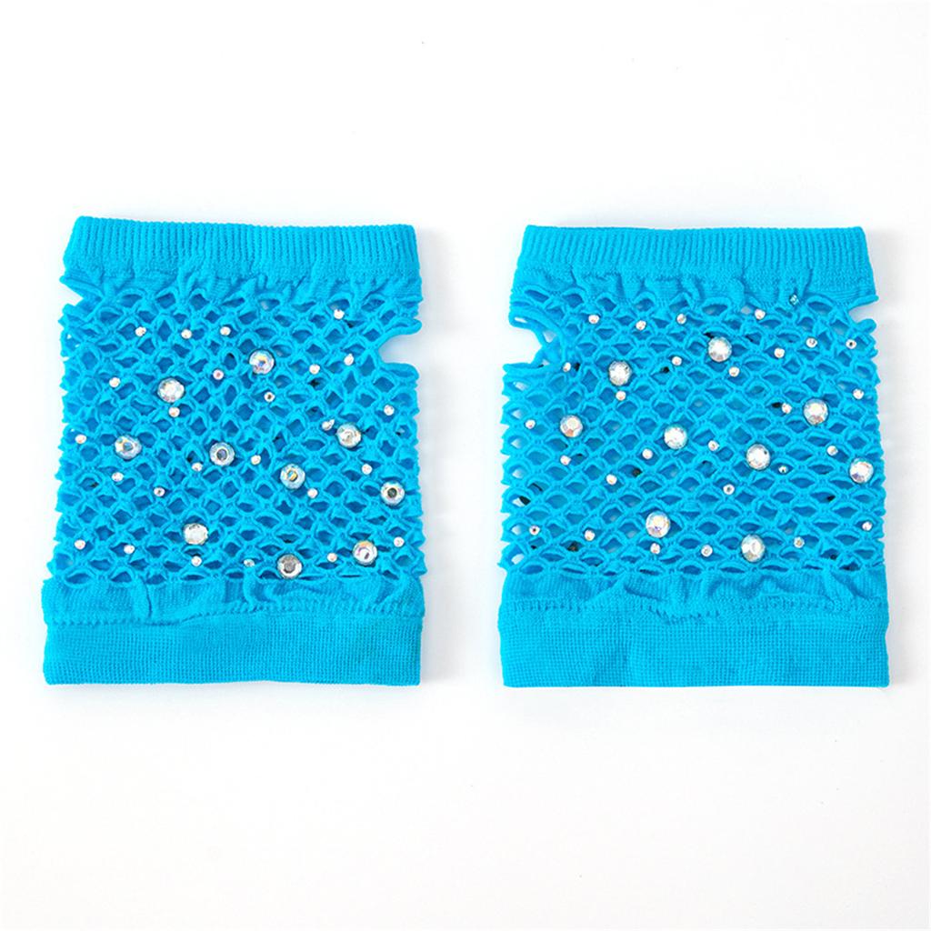 Stylish Half Finger Mesh Gloves Rhinestones Embellished Lightweight Dancewear Summer Outdoor Activity Gear