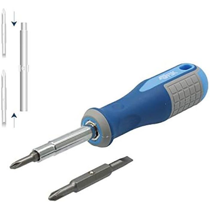 Tournevis 6 en 1 - FERRESTOCK - FSKDES016 - Caoutchouc doux - Alliage d'acier - Embouts interchangeables