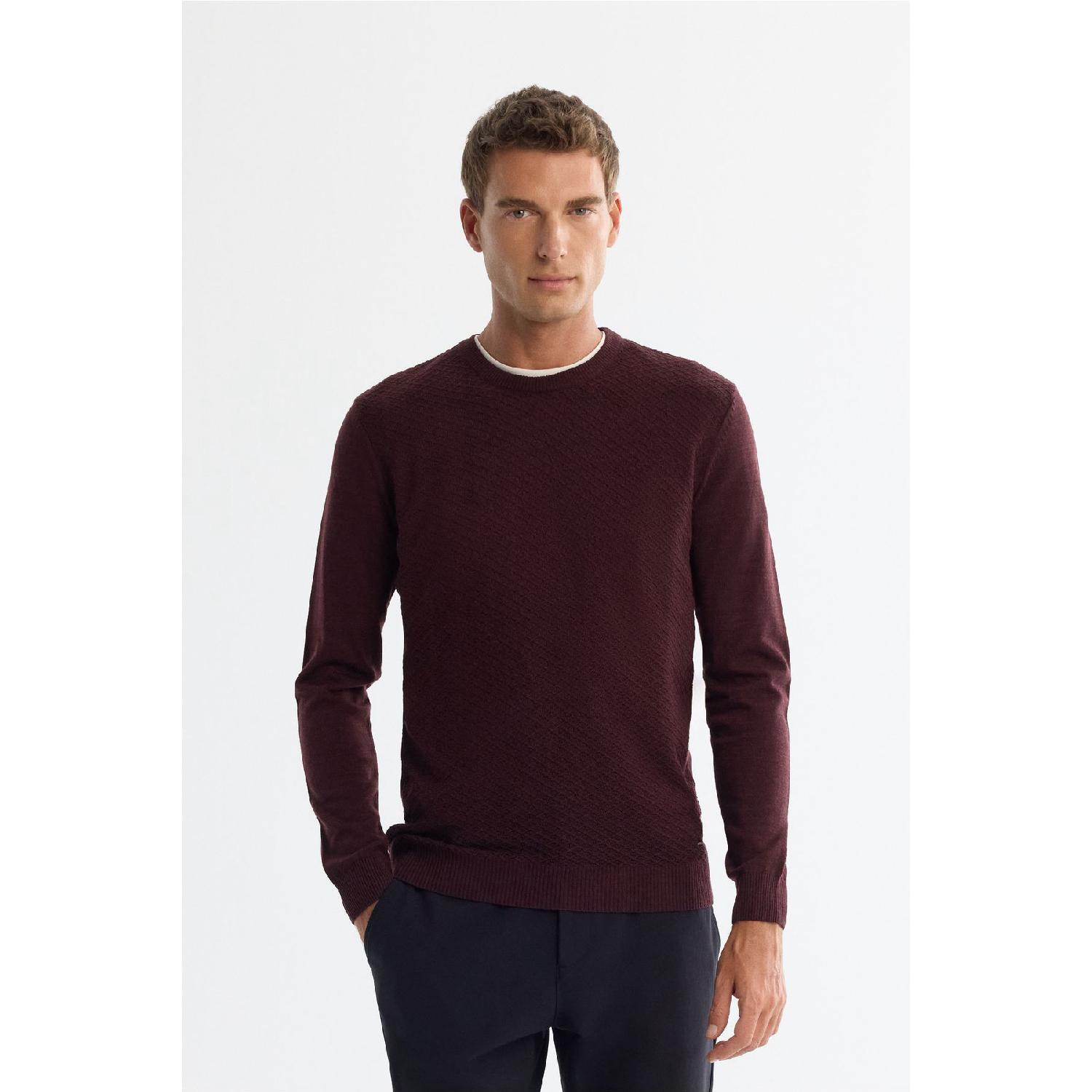 

Men s Claret Red Crew Neck Textured Knitwear Sweater E005109 XS алабама багровый
