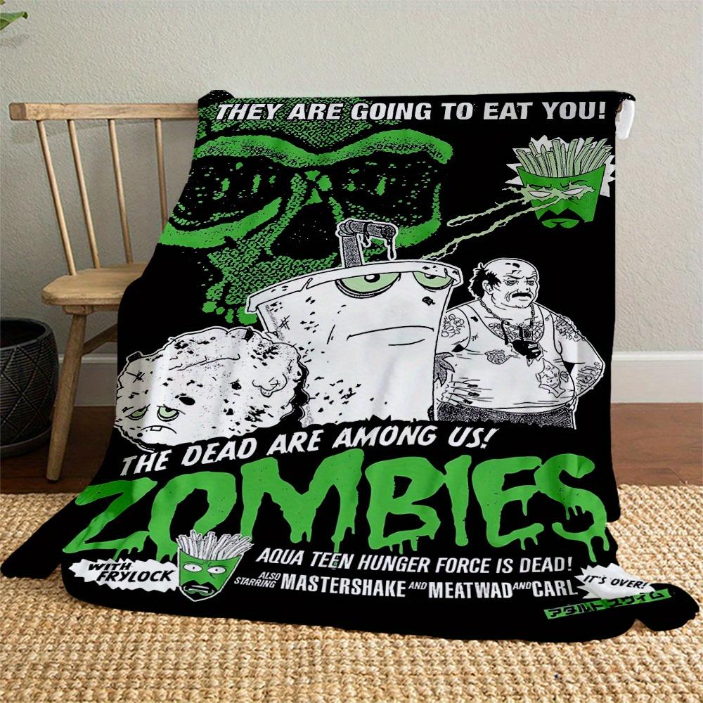 1pc Zombies Aqua Theme Design Flannel Blanket - 3D Printed Soft Warm, All-Season Lightweight Throw for Camping Travel Bed-080761