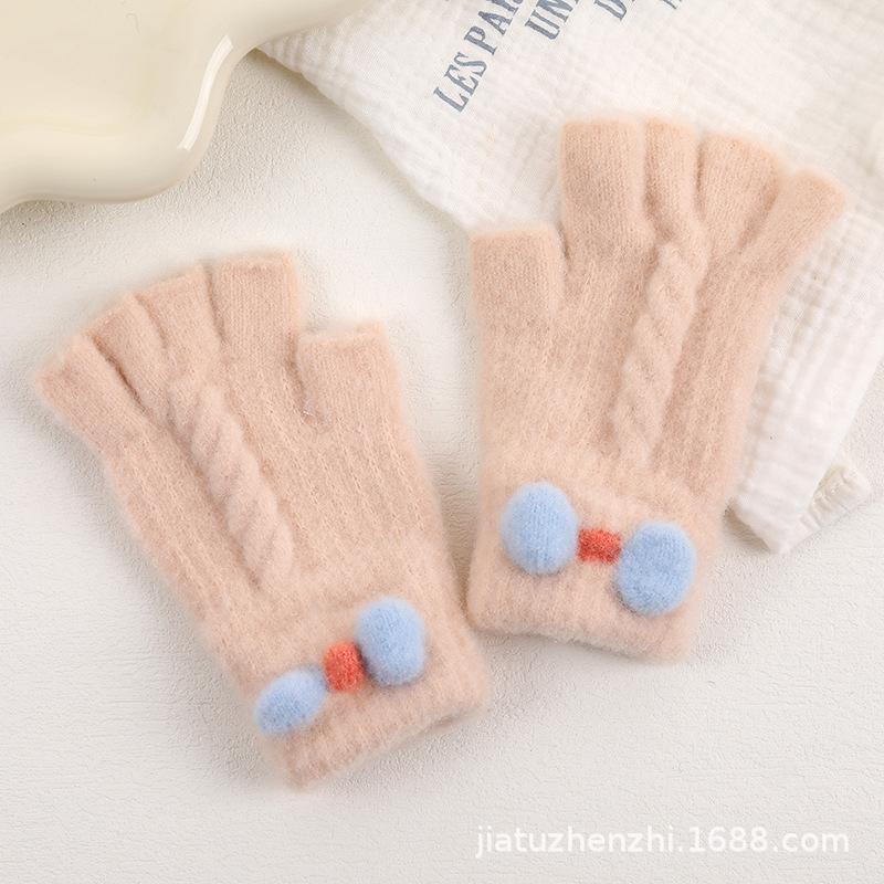 New Embroidered Gloves Female Cute Cartoon Smiley Face Bear Autumn and Winter Warm and Cold-proof Men's and Women's Needles