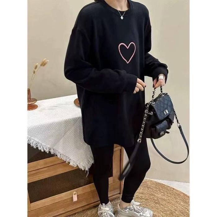 

German velvet composite silver fox pine 460 grams, simple heavy industry love embroidery thickened T-shirt women s autumn and winter shirt XL чорний
