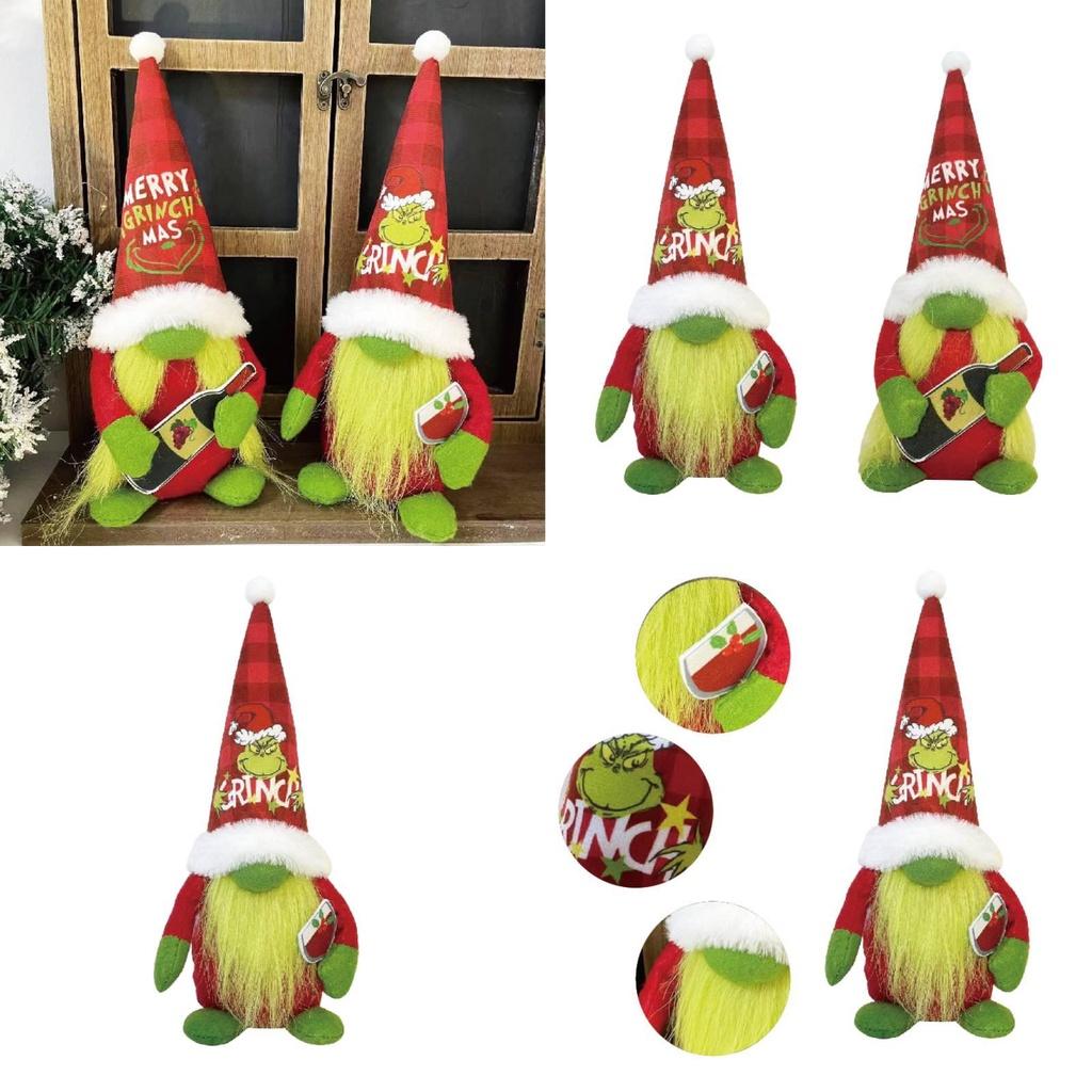 Festive Green Furry Monster Plush Santa Claus Doll Decoration For Christmas American Style