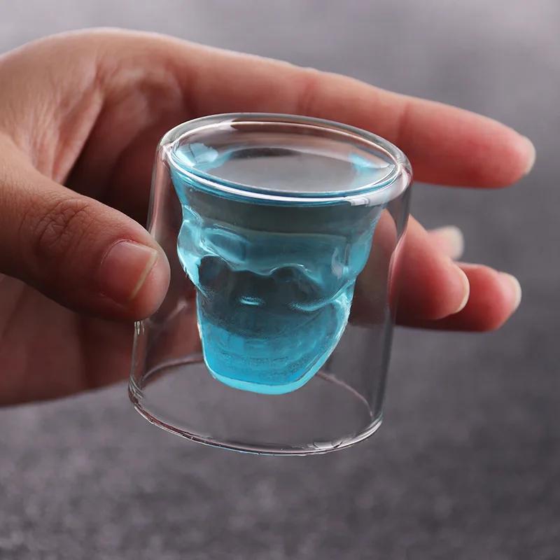 Vaso de Doble Calavera para Bar Vidrio Aislante Transparente Calavera Whisky Licor Cerveza Vidrio con Forma