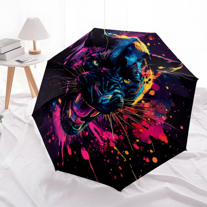 1 PC Automatic Folding Umbrella - Panther Abstract Artwork Pattern, Portable & Foldable Design with 8 Ribs, Christmas Birthday Gifts
