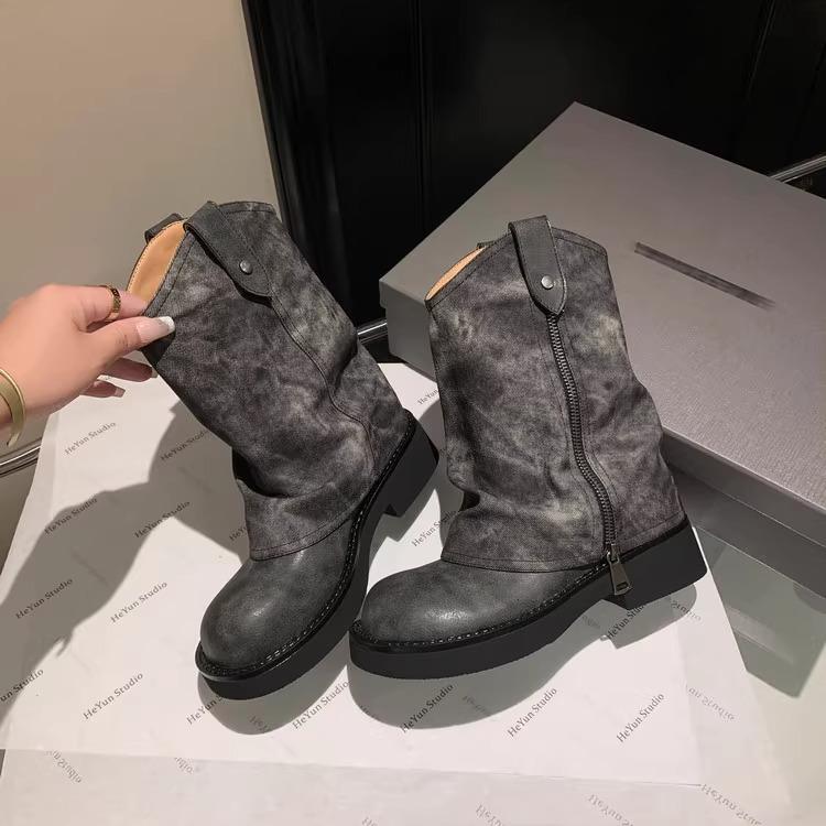 

Small thick-soled heightening boots Maillard wasteland wind brown trouser boots stacked small short boots women s spring and autumn single boots 40 чёрный