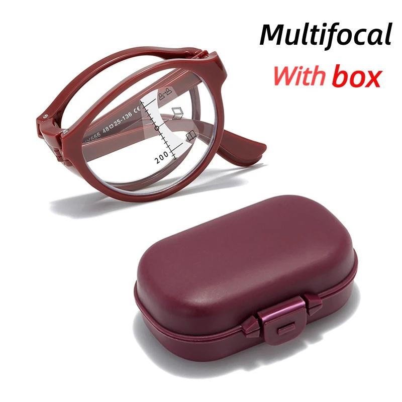 Portable Folding Anti-Blue Light Multifocal Reading Glasses with Case Men Women Near Far Progressive Presbyopic Eyewear Diopter