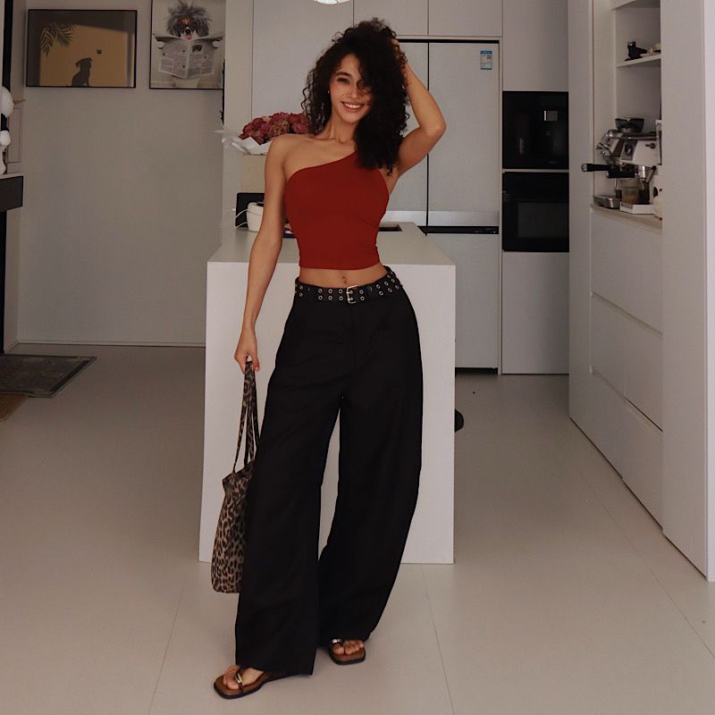 

Akiyo Studio Western Style Gyaru High Waist Slimming Wide Leg Pants Women Loose Casual All-matching Machete Long Pants Black conventional XL