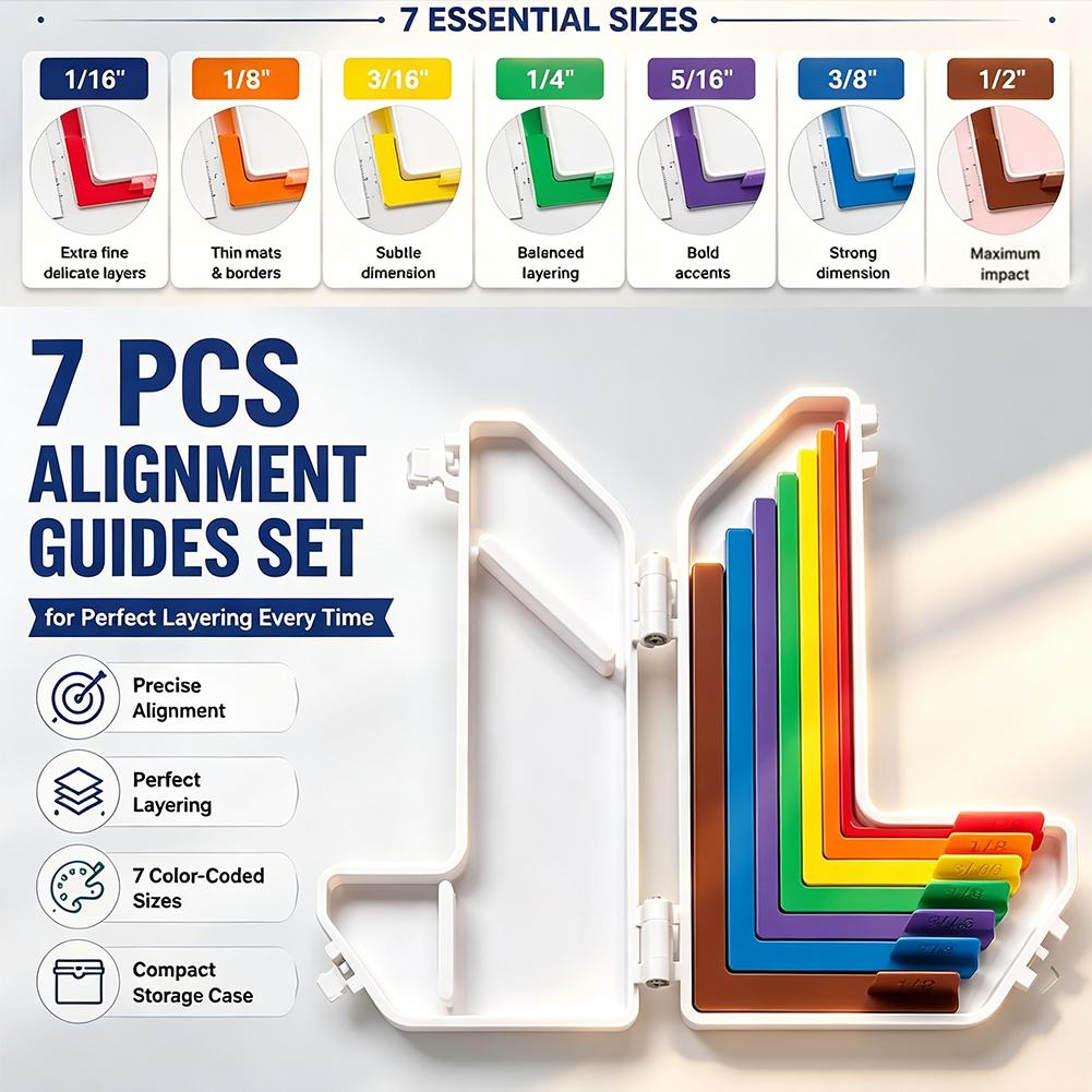 Acrylic Positioning L-shape Tools Kit with Case, 7 Edge Precision Laminated Spacers, Paper Crafting Alignment Guides for DIY