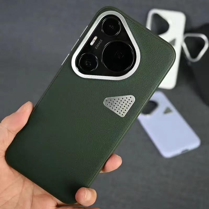

Luxury Solid Color Plain Leather Case for Huawei Pura 70 Pro Plus,Pura 70 Ultra Heat Radiation Metal Len Bumper Protective Shell Pura70ultra зелений
