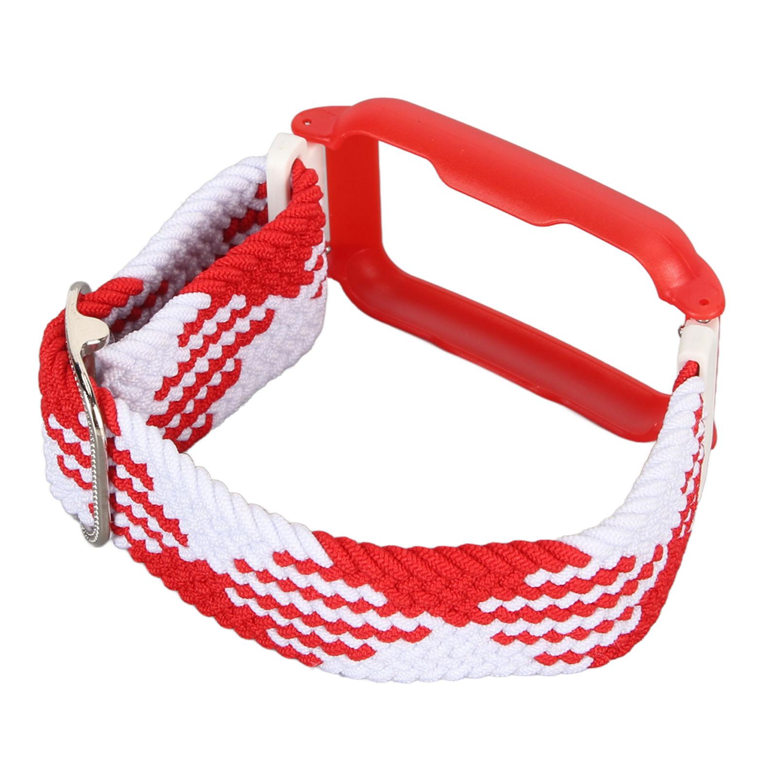 

Watch Band Strap with Case Elastic Weaving Adjustable Watch Strap Replacement Wristbands Strap for Oppo Free Colorful Red White with Red Frame