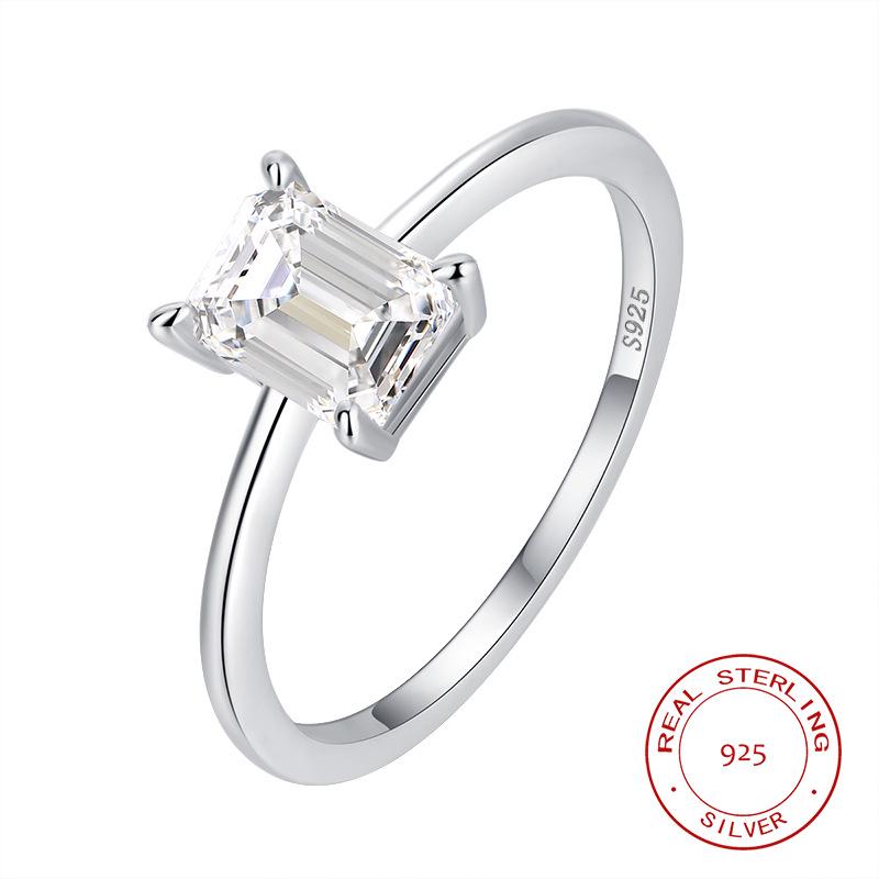 

Кольцо из серебра 925 пробы с квадратным фианитом на четырех крапанах для женщин - Простая корейская мода Size 9