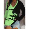 Halloween Fashion Bloody letter 3D Print Graphic Long Sleeve T-Shirt Casual V-Neck Top Polyester Breathable Women's Apparel Tops