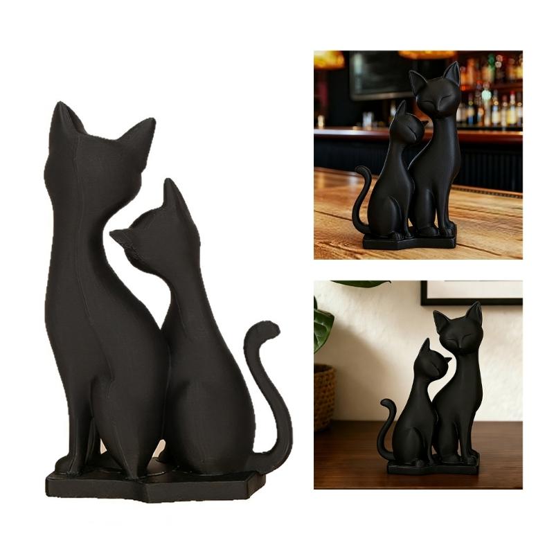 Dark Theme Black Cats Figurine Double Cats Snuggling Sculpture Perfect for Office and Cafe Desktop Shelf Decoration