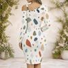 Women S Plus Size Chain Strap Cold Shoulder Long Sleeve Printed Asymmetrical Bodycon Dress