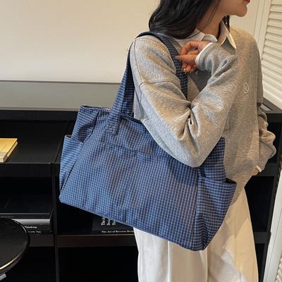 Large Capacity Shoulder Bag Women's Vintage Plaid Nylon Bag Tote Bag Commuter Portable Underarm Bag