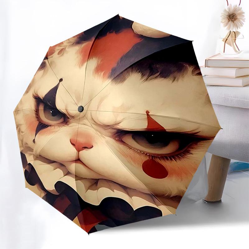 

1pc Automatic Opening/Closing Umbrella with Harlequin Print, Portable Tri-Fold Design, 8-Bone Iron Frame, Outdoor, Ideal Gift for Fans, Travelers, Dai