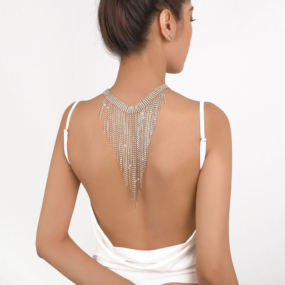 Korean Style Full Rhinestone Necklace Sparkling Clavicle Chain Cute Long Tassel Necklace Women